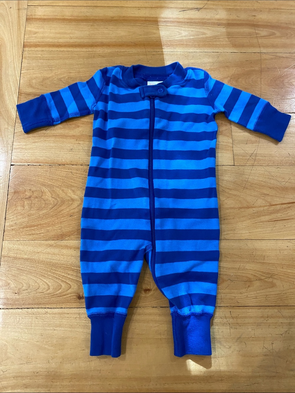 Hanna Andersson Striped Blue Zip-Front Kids One-Piece